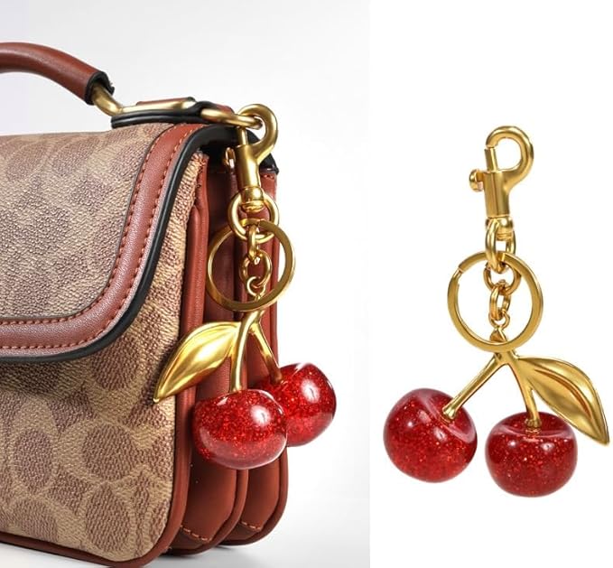 Cherry Bag Charm for Handbag, Big-Apple Strawberry Fruit Bag Charm Cherry Car Accessories KeyChain