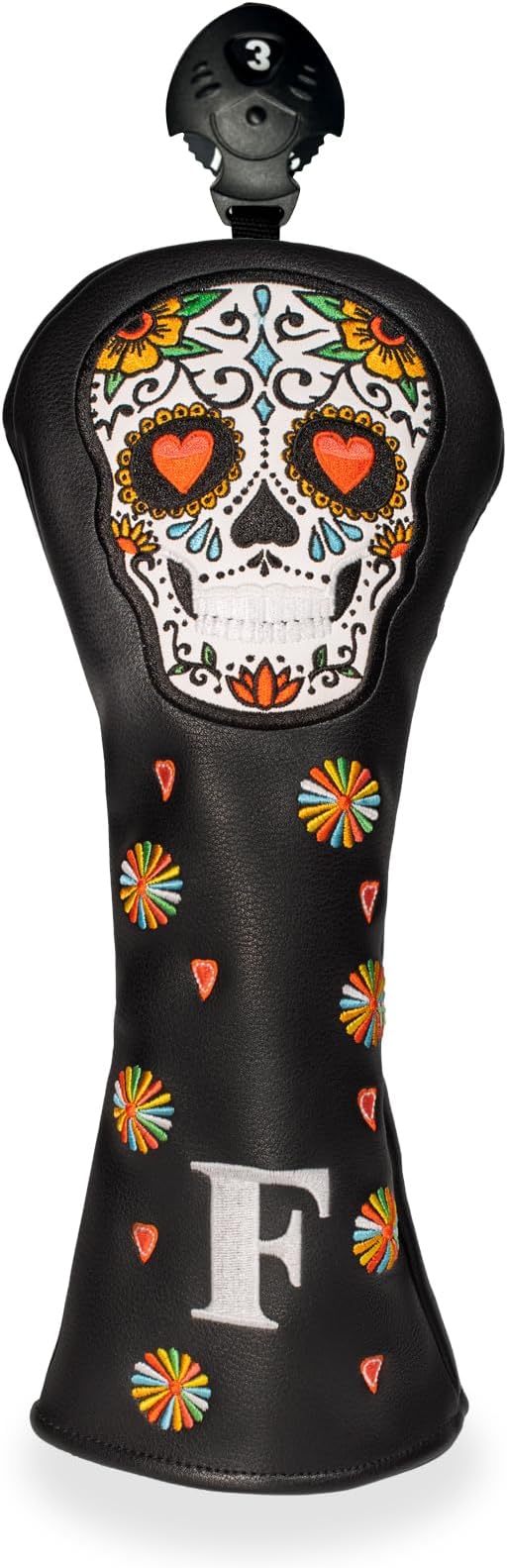 Colorful Skeleton Embroidery Club Covers Driver Headcovers Fairway Wood Cover Hybrid Head Cover Leather 3 Wood Headcover Golf Club Covers for Most Brand.