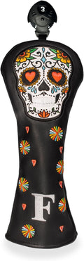 Colorful Skeleton Embroidery Club Covers Driver Headcovers Fairway Wood Cover Hybrid Head Cover Leather 3 Wood Headcover Golf Club Covers for Most Brand.