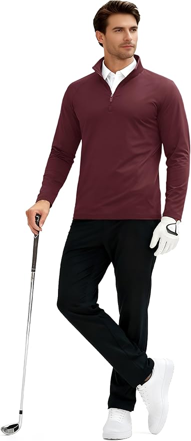 TACVASEN Men's Quarter Zip Pullover Fleece Lined Thermal Long Sleeve Golf Shirt 1/4 Zip Warm Winter Sweatshirts