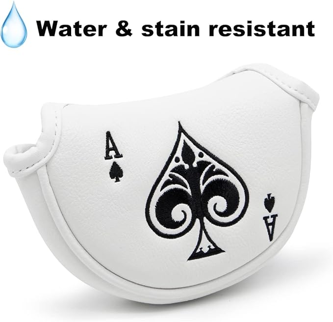 Golf Putter Cover Headcover Magnetic, Poker Ace Style Golf Club Head Cover, 4 Models Available Headcovers for Blade Half-Mallet Square Putters