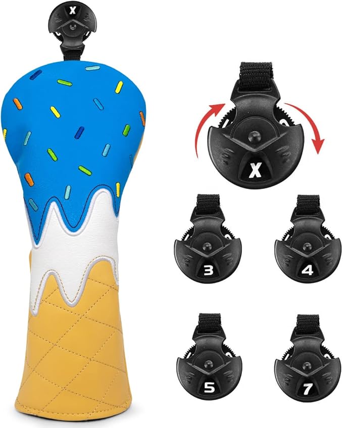 Golf Wood Head Covers Driver Cover 3 Wood Headcover Hybrid Head Covers Embroidery Ice Cream Design Golf Club Headcovers Leather Hand-Made Wood Head Cover