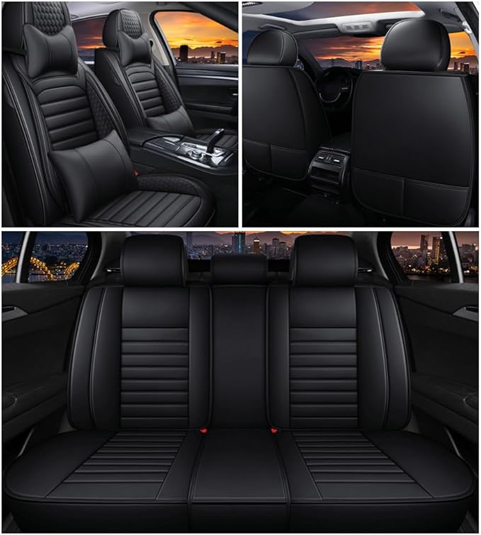 Leather Car Seat Covers for Volkswagen Golf 2001-2021,Car Seat Covers Full Set,Seat Covers with Safety,Waterproof Seat Cover Compatible Airbag(5pcs Black Luxury)