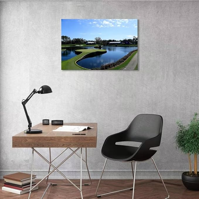 TPC Sawgrass Golf Course Wall Art for Living Room Bedroom Office Wall Decor - USA Golf Course Picture Poster Framed Artwork Canvas Prints Golf Art Ready to Hang(24''H x 36''W)