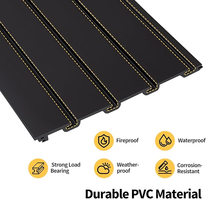 Slat Wall Panels 8x4 ft, Heavy-Duty PVC Garage Slatwall Panel with Trim & Screws, Interlocking Black Wall Panels, Garage Wall Organizer Slat Board PVC Wall Panel for Tools and Sports Equipment Storage