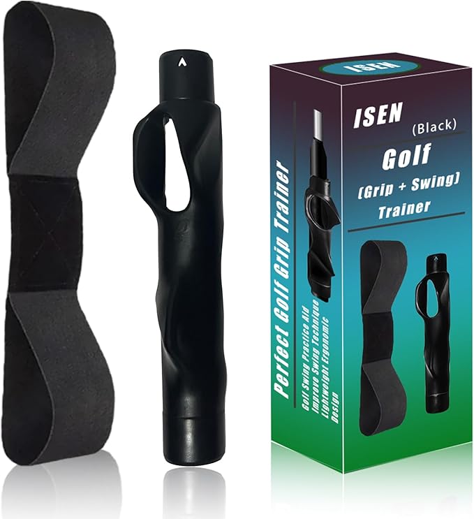Golf Grip Trainer with Swing Correcting Arm Band - Black Combo Set Improves Golf Swing Skills and Stable Accuracy, Helping to Train Correct Hand and Arm Positioning, Suitable for Golfers of All Levels