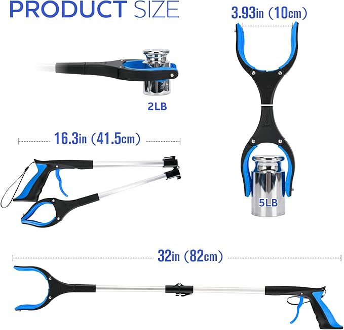 6 Pack Grabber Reacher Tool,32 Inch Extra Long Foldable Grabber Tool with Buckle and Wrist Rope,360°Rotating Anti-Slip Jaw,Trash Claw Grabber Tool,Trash Picker Tool for Outdoor & Indoor (Deep Blue)