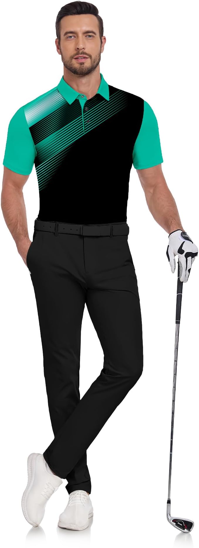 JACKETOWN Mens Polo Shirts Short Sleeve Print Dry Fit Performance Moisture Wicking Casual Collared Golf Shirts