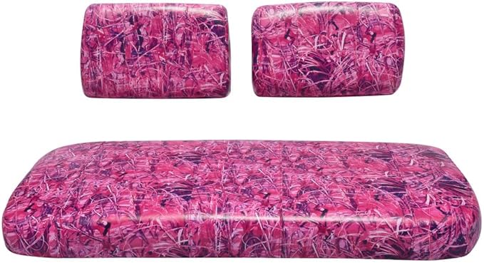 Seat Cover Replacement for Yamaha G-16/G-22 Golf Cart - Front Bench Seat - Premium Marine Vinyl - 5 Panel Stitching - Staple On Installation - Two-Tone Golf Cart Seat Covers (Pink Camo)