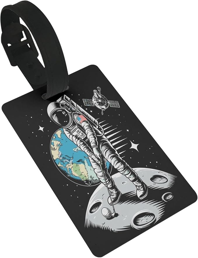 Astronaut Playing Golf Luggage Tag Suitcase Identify Labels Personalized Travel Bag Tag 2.5X4.1Inch