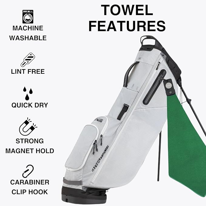 Magnetic Golf Towels for Golf Bags with Clip & Ultra Strong Magnet - Waffle Weave Microfiber Towel for Secure Hold on Bags & Carts - Ideal Club Cleaner & Accessories - Green