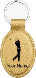 LaserGram Oval Keychain, Golfer Golfing, Personalized Engraving Included (Gold)