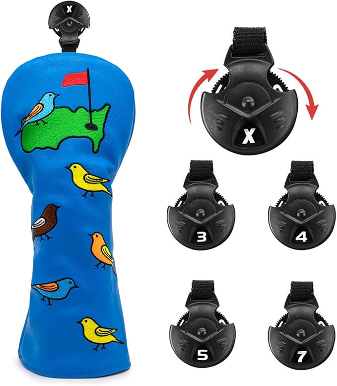 1 Pcs Montela Golf Club Covers,Colorful Birdie Tee 3 Wood Headcover Driver Headcover Fairway Wood Head Covers Hybrid Headcover Leather Golf Head Covers for Odyssey Scotty Cameron Taylormade