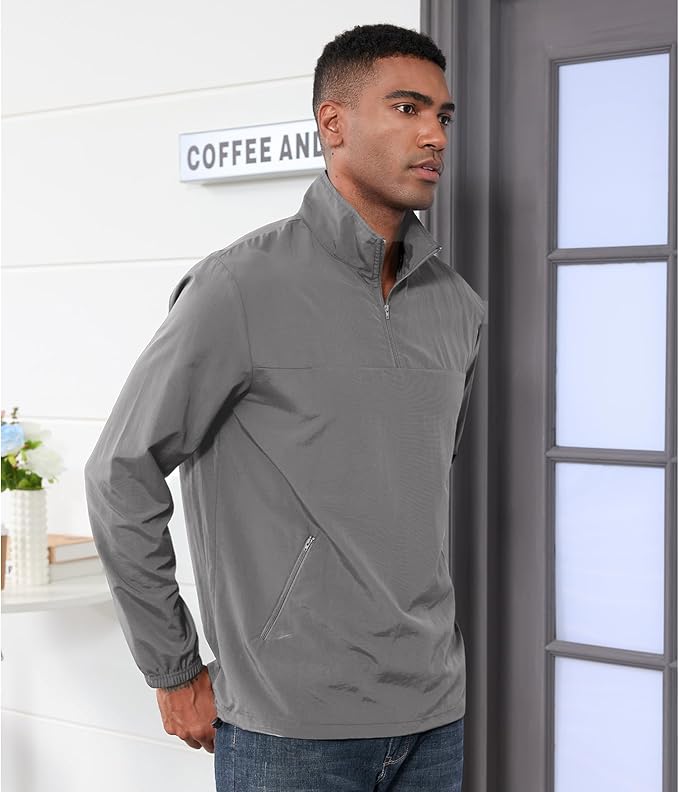 Aulemen Men's Casual Quarter Zip Pullover Golf Windbreakers Athletic Lightweight Jacket Hiking Running Sweatshirt with Pocket