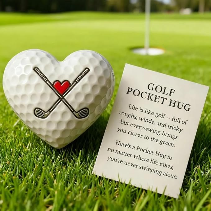 Golf Pocket Hug,Heart - Shaped Golf Ball Decor with Inspirational Card,Motivational Golf Ball Marker, Golf Gift for Men Women Golfers (1pcs)