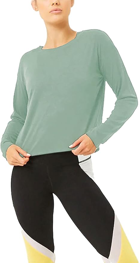 Bestisun Long Sleeve Workout Shirts Yoga Dance Tops Open Back Athletic Clothes for Women