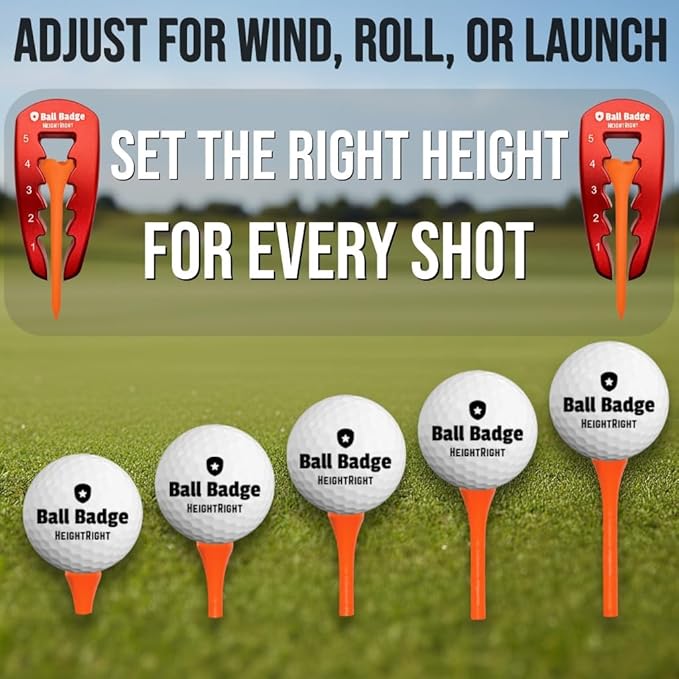 Ball Badge HeightRight Adjustable Golf Tee Height Tool – Precision Tee Height Setter for Consistent Swings, Durable Aluminum Design, Easy-to-Use Golf Training Aid