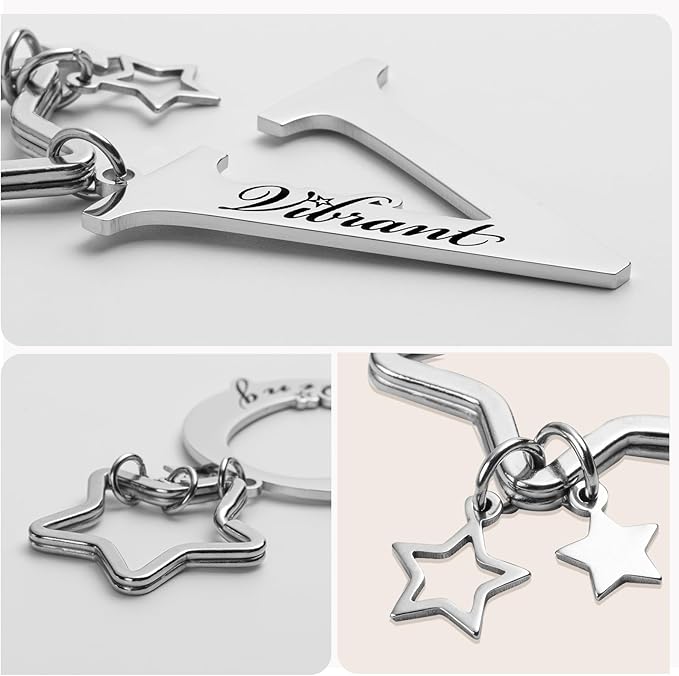 Qunrwe Stainless Steel Initial Letter A-Z Keychain,Inspirational Gifts for Women Men Friends Daughter Son Sister Dad Mom