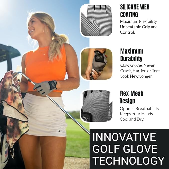 CaddyDaddy Claw Golf Gloves for Women | Flex-Mesh Design for Cool Ventilation | Lasts 3-5 Times Longer Than Leather | Silicone-Web Coating for Maximum Grip | 100% Machine-Washable