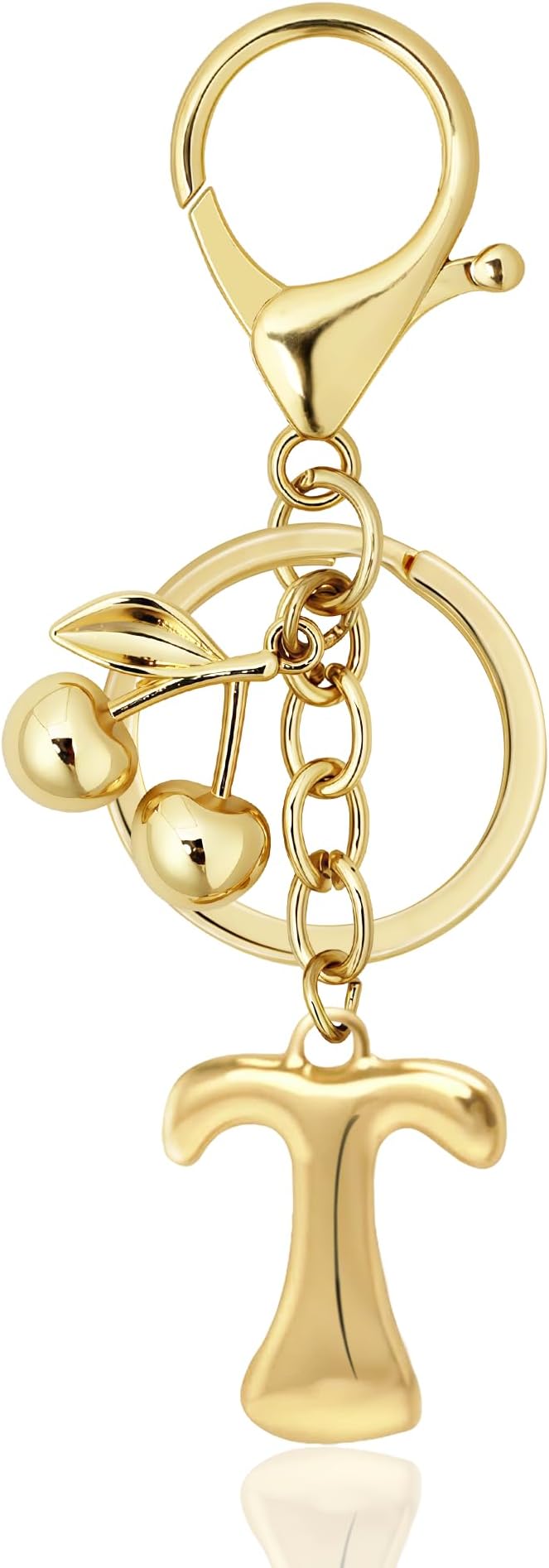 Gold Bubble Heart, Cherry, Bow & More Designs Letter Initial Keychain Bag Charms – Cute Purse Charms for Handbags