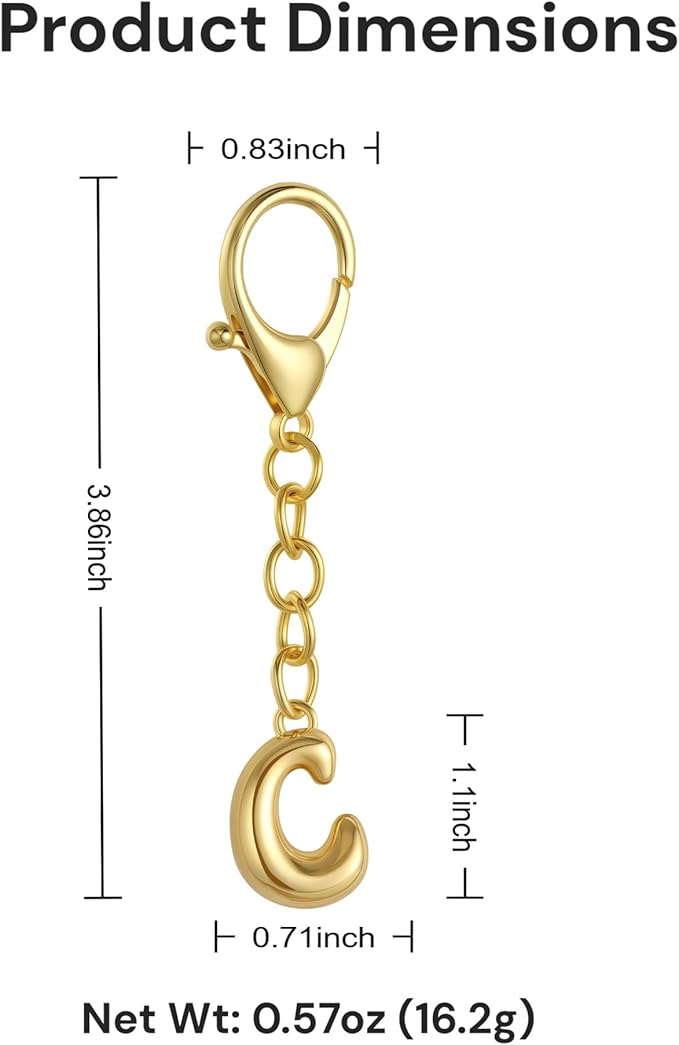 Bubble Gold Letter Bag Charms for Women, Cute Initial Keychain for Handbags, Purse Charms Birthday Christmas Gifts