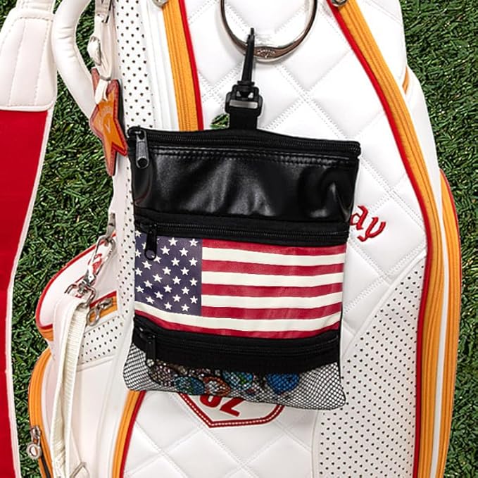 FAR&STRAIGHT Multifunctional Golf Accessories Pouch – 3 Zippered Compartments for Golf Tees, Balls, Markers & Personal Items | Clip-On Bag for Easy Attachment to Golf Bags