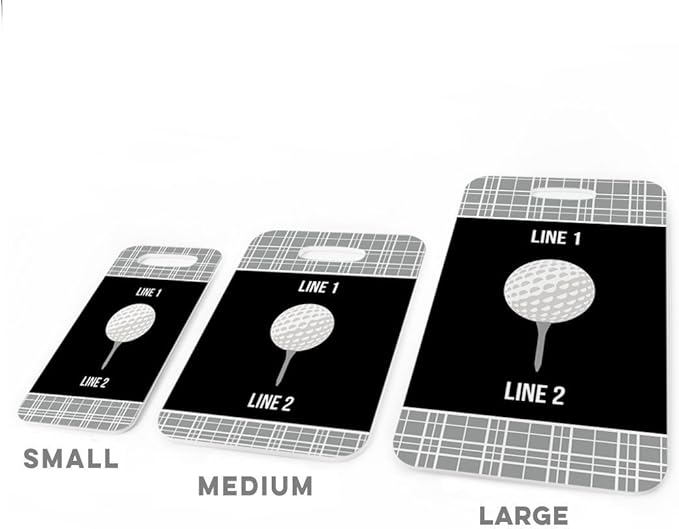 ChalkTalkSPORTS Golf Luggage & Bag Tag | Personalized Team with Golf Ball | Standard Lines on Back | Large | Gray/Black