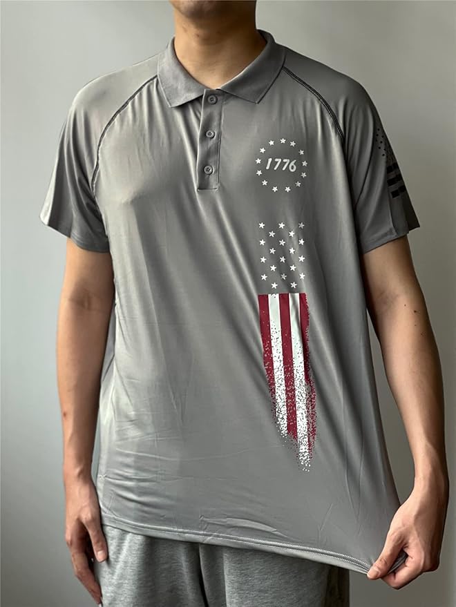HARGLESMAN Men's 1776 Independence Day American Flag Short Sleeve Polo Golft Shirt(S-3XL)