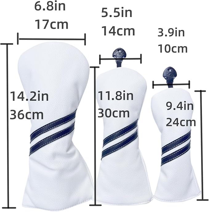 3pcs Golf Headcovers Set 1 3 H, Golf Head Covers Includes Driver Headcover 3-Wood Cover Hybrid Headcover Fits Most Golf Clubs