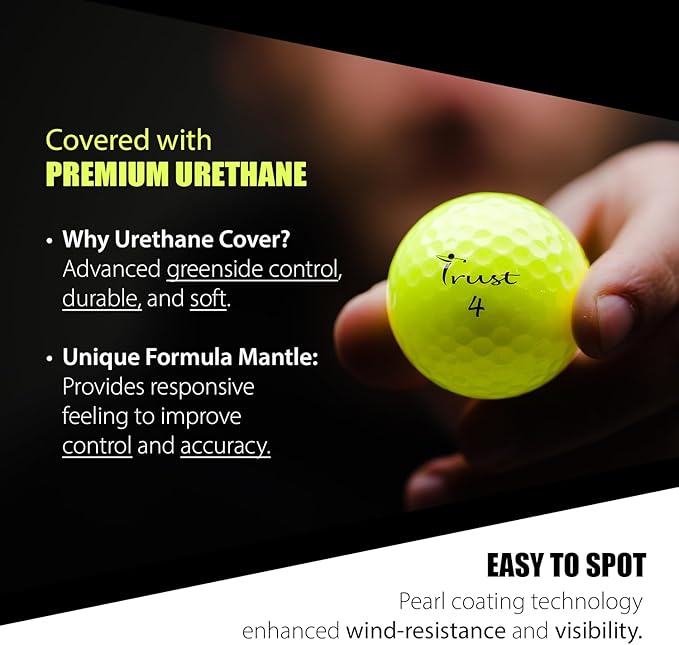 Trust Golf Ball I K8 Bison I Urethane Cover with Reactive Core I 3-Pcs I for Different Swing Speed I 12, 48, or 100 Balls I