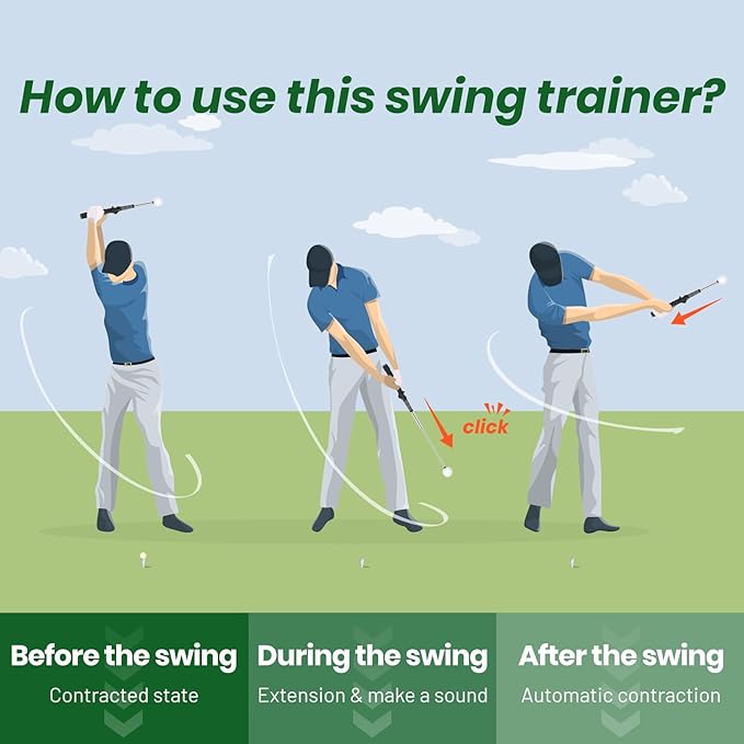 Retractable Golf Swing Trainer – 2025 Golf Gifts with Arm Band,Training Aid for Grip Correction, Swing Click Feedback & Arm Connection,For Right & Left-Handed Golfers,Indoor & Outdoor Practice
