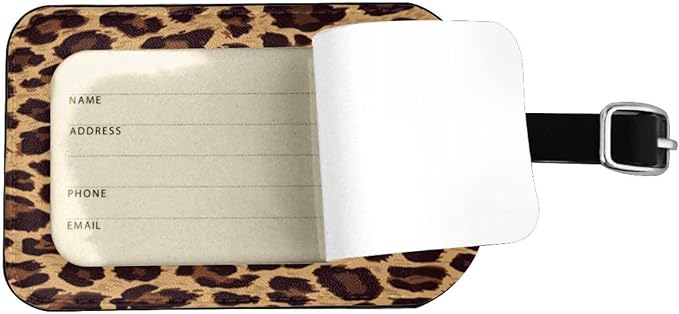 Leopard Skin Luggage Tag for Suitcases,Leopard Print Animal Skin Brown PU Leather Baggage Tags Bag Tags Travel Id Label for Luggage Women Men -1 Piece