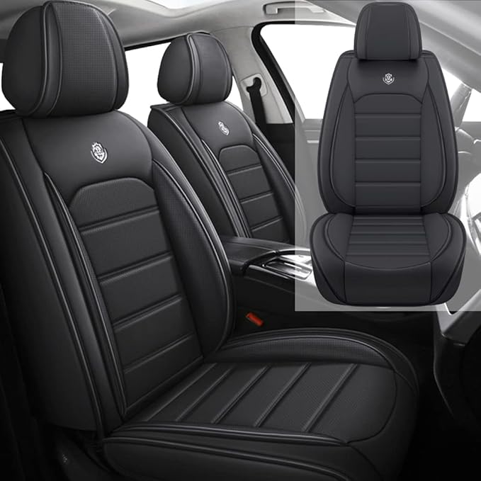 Leather Car Seat Covers for Volkswagen Golf SportWagen 2015-2019,Waterproof Soft Seat Covers,Interior Accessories Seat Covers Protector Airbag Compatible(2pcs Black Standard)