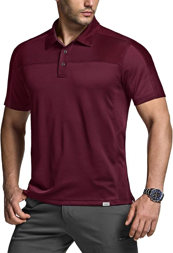 CQR Men's Polo Shirts, Tactical Short Sleeve Golf Performance Shirts, Lightweight Dry Fit UPF 50+ Pique