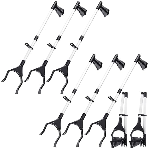 Ctosree 8 Pack 32" Trash Grabber Reacher Tool for Elderly, Foldable Litter Picker Upper, Lightweight Trash Pick up Stick, Long Handy Mobility Aids for Home Garden Arm Extension(Gray)