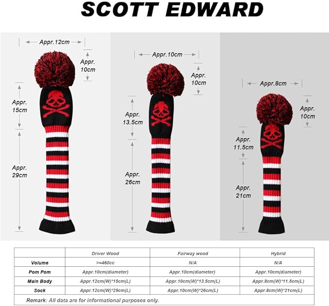 Scott Edward Knit Wood Golf Club Head Covers 4 Pieces Knitted Item Fit Over Well Driver Wood(460cc) Fairway Wood and Hybrid(UT)