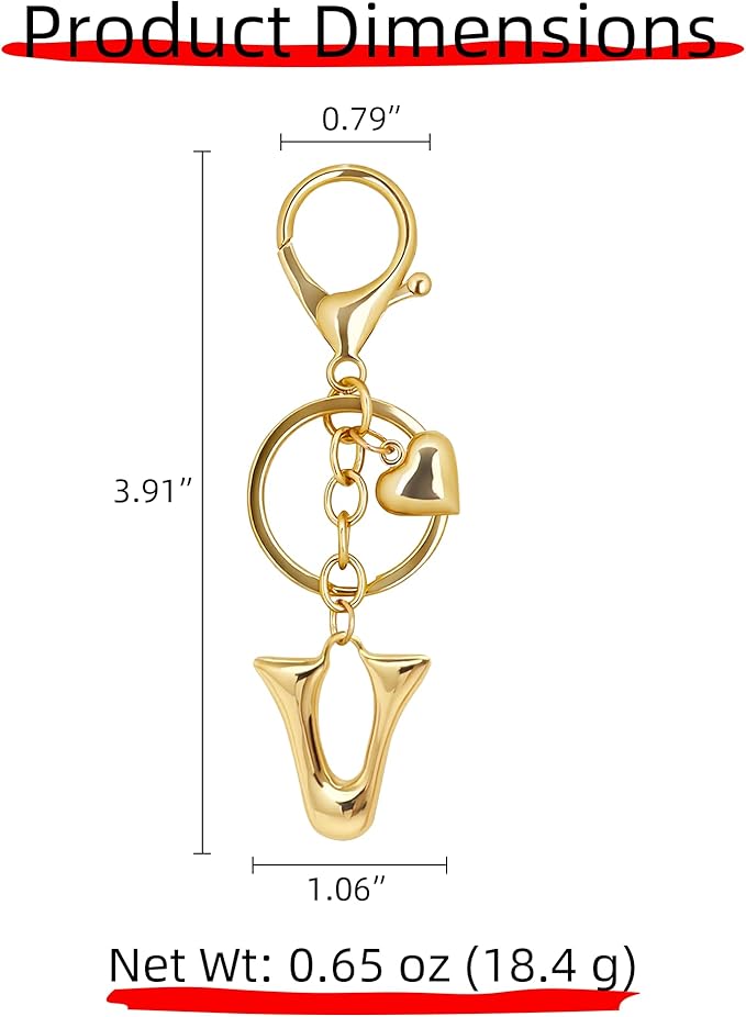 Gold Bubble Heart, Cherry, Bow & More Designs Letter Initial Keychain Bag Charms – Cute Purse Charms for Handbags