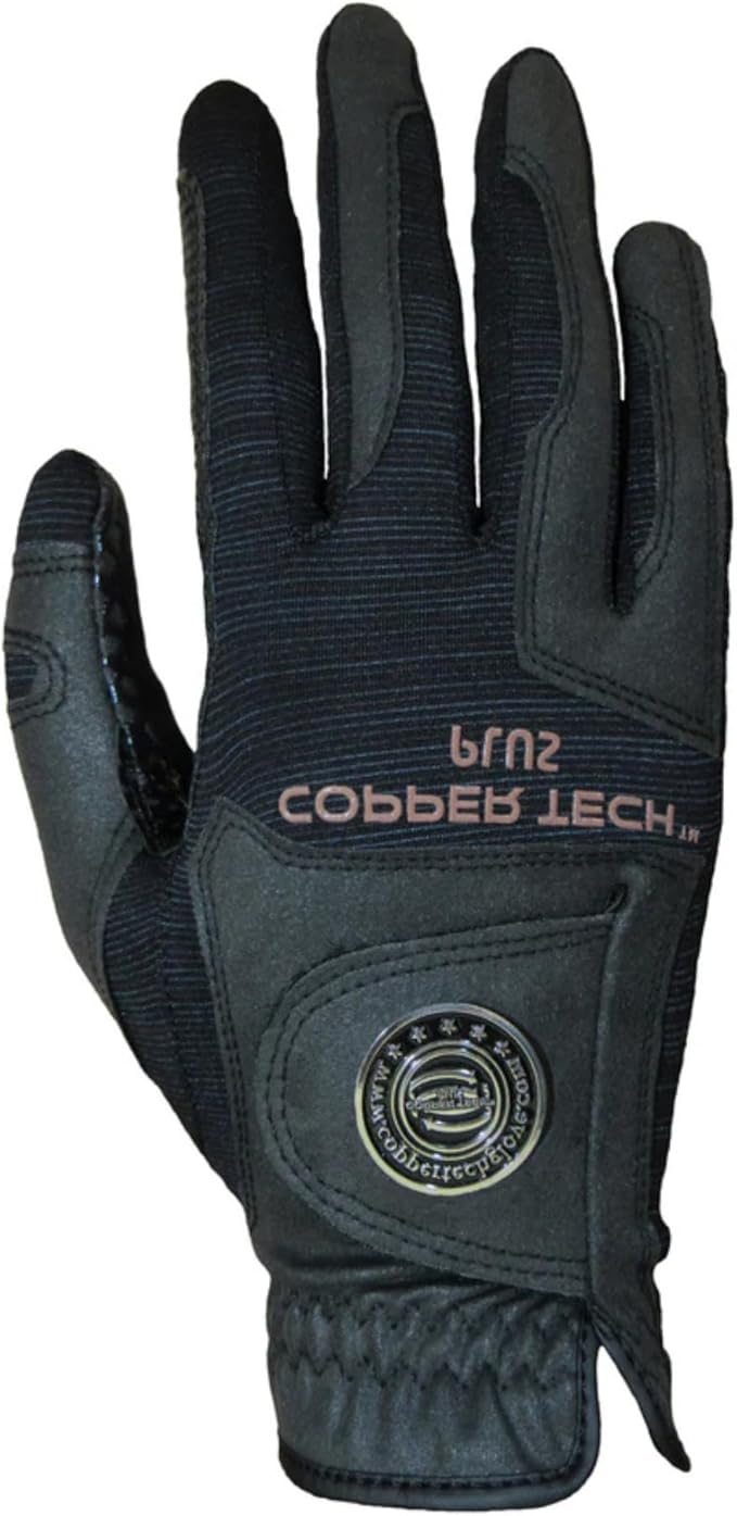 Copper Infused Golf Glove for Men – Black/Black – Compression Fit Arthritis Relief Non-Slip Grip Muscle & Joint Support – USGA Approved (Left/One Size)