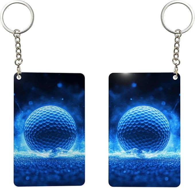 Astronaut Playing Golf Keychains Rectangular Acrylic Keychain Daily Key Ring Car Key Fob Holder 2X3 Inch