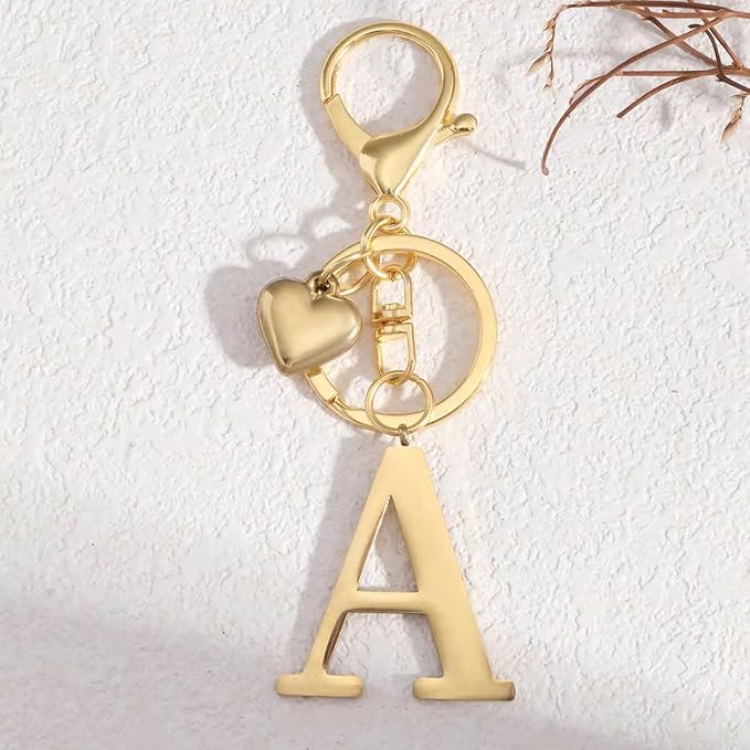 Metal Heart Alphabet Keychain for Women, Girls - Cute Initial Letter Accessories for Purse, Bag Charms and Backpack