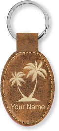 LaserGram Oval Keychain, Palm Trees, Personalized Engraving Included (Rustic with Gold)