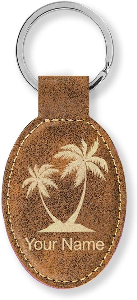 LaserGram Oval Keychain, Palm Trees, Personalized Engraving Included (Rustic with Gold)