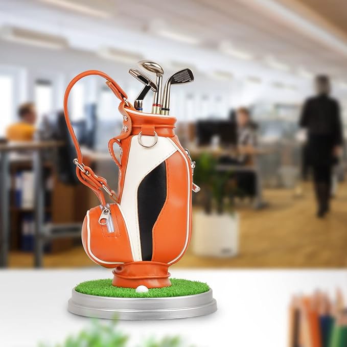 Leather Golf Club holder with three golf club pen, suitable for desk decoration, boss Dad Unique Golf Gifts