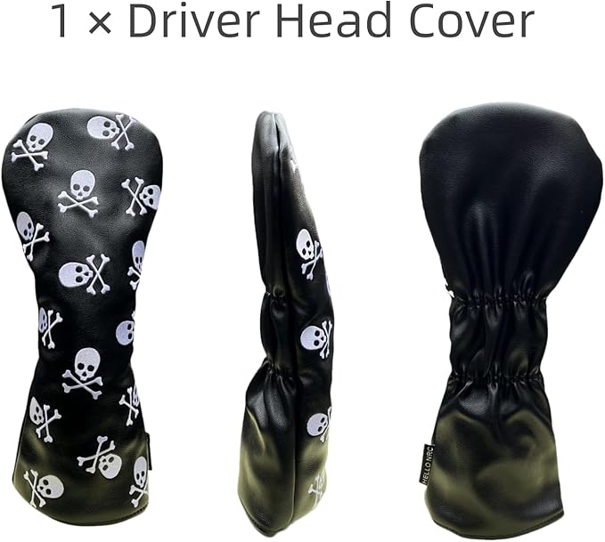Set Golf Club Covers or 1pc Black Driver Headcover 3 5 Wood Headcover Hybrid Headcover Skull Heads Embroidery, PU Leather Golf Head Covers for Woods and Driver, Golf Accessories for Men