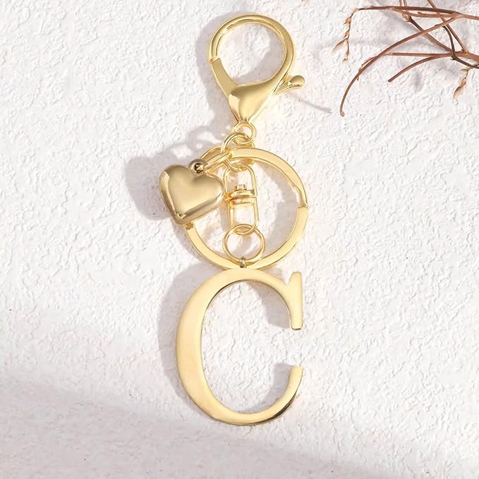 Metal Heart Alphabet Keychain for Women, Girls - Cute Initial Letter Accessories for Purse, Bag Charms and Backpack