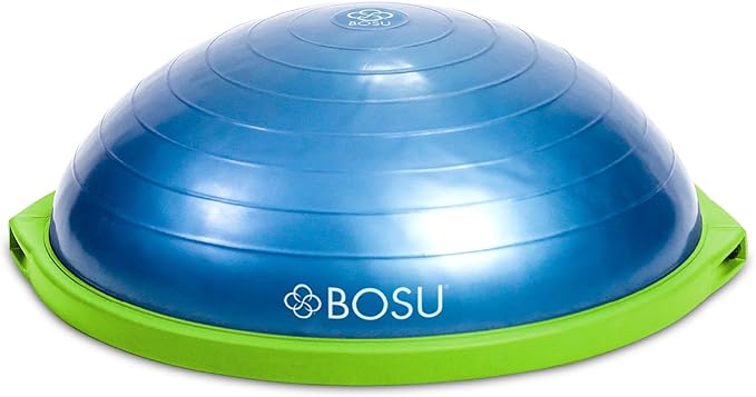 Bosu Balance Ball Exercise Trainer, Home Gym Equipment w/ Guided Workouts & Pump, 26", Blue - Inflatable Fitness Platform for Strength Training, Standing, Balancing, and Core Workout