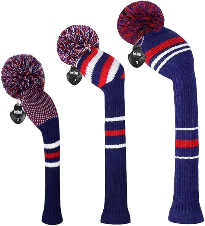 Scott Edward Knit Golf Head Covers for Woods Set of 3 Fits Well Driver(460cc) Fairway Wood and Hybrid(UT) The Perfect Change for Golf Bag