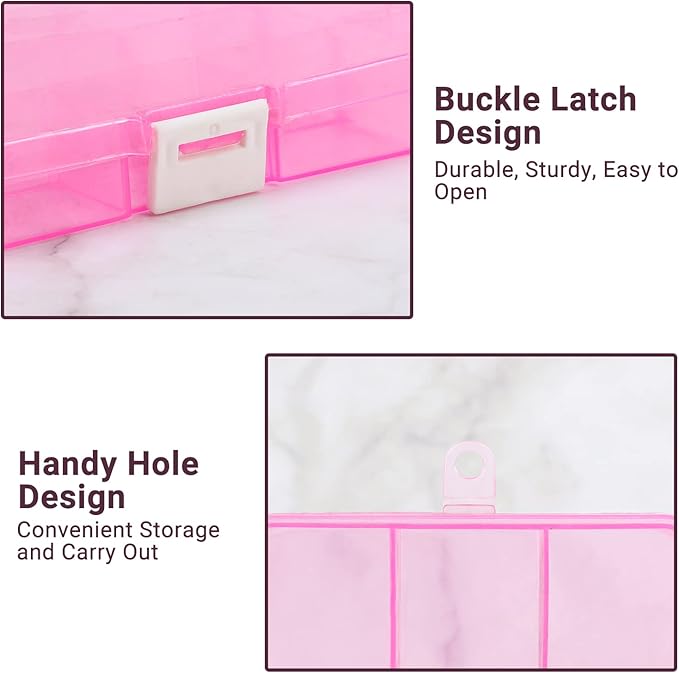 Small Compartment Organizer Case, 4PCS 15-Grid Adjustable Plastic Box with Dividers, Acrylic Fake Nail Charms Bead Rhinestone Jewelry Holder, Craft Screw Hardware Parts Empty Storage Container