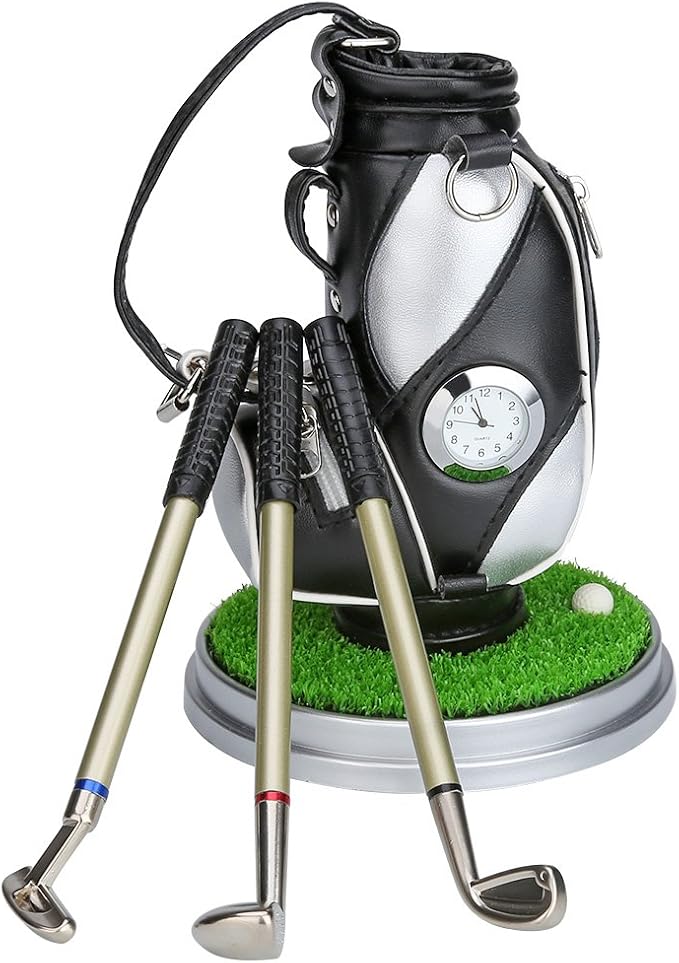 10L0L Gift for Men, Golf Pen Holder Desk Accessories for Golfers, 3 Club Pens Mini Gold Bag Office Decor, Funny Stocking Stuffers on Birthday, Christmas, Fathers Day (Golf Bag)