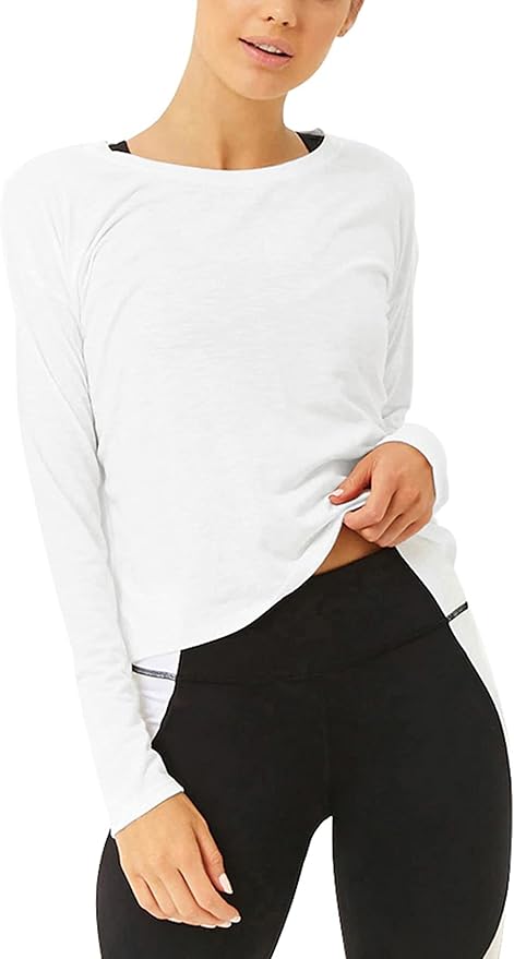 Bestisun Long Sleeve Workout Shirts Yoga Dance Tops Open Back Athletic Clothes for Women